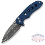 CIVIVI Triptych Flipper & Thumb Stud & Button Lock Knife Blue Canvas Micarta Handle (2.97"" Damascus Blade)
