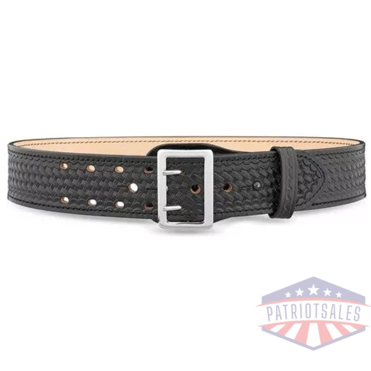Dty-1021-42-9001 - 2-1/4"" basketweave leather sam brown 2 row stitch duty belt with nickel buckle - dty 1021 42 9001