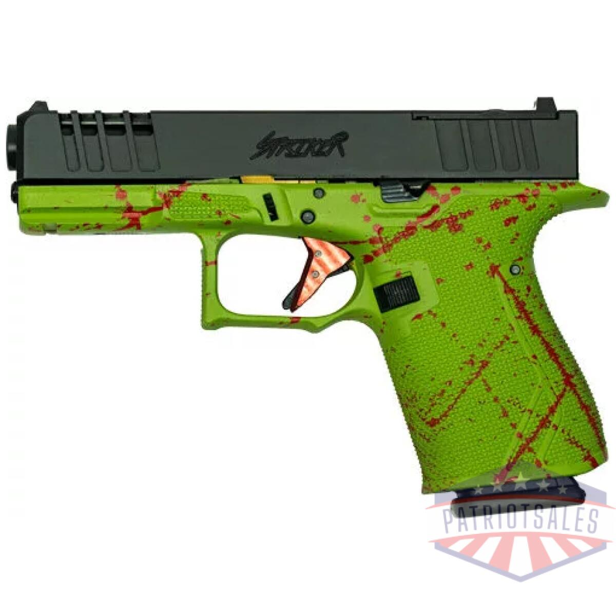 Gl19szom_left - glfa 19 striker 9mm 4" 15 shot - blk slide splater zombie frame - gl19szom left