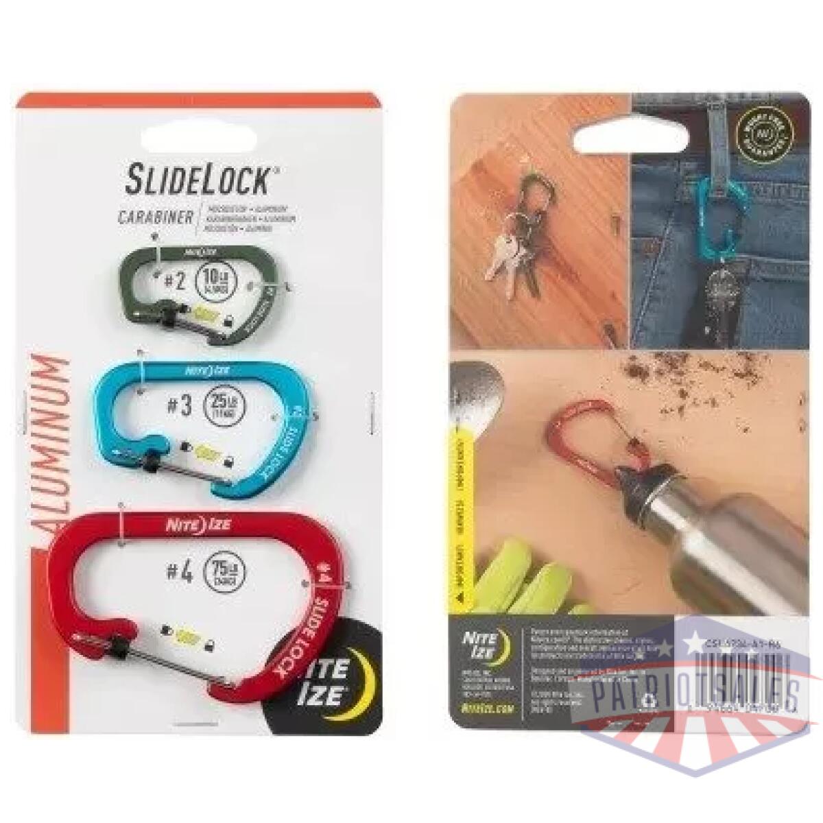 Slidelock carabiner aluminum - 3 pack assorted - image 1