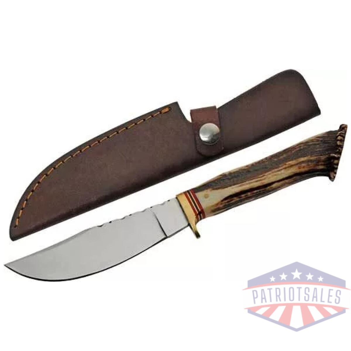 Ss7030 - szco steel stag 5" stag hunter - deer antler handle ss blade - ss7030