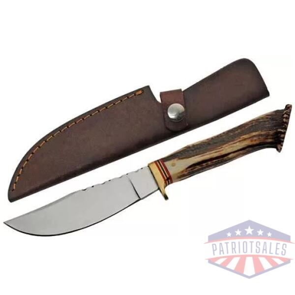 SZCO STEEL STAG 5" STAG HUNTER - DEER ANTLER HANDLE SS BLADE