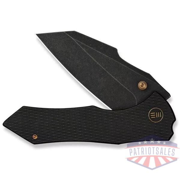 WEKNIFE High-Fin XL Thumb Stud Knife Diamond Patterned Black Titanium Handle (3.48"" Black Stonewashed CPM 20CV Blade) WE24010-1