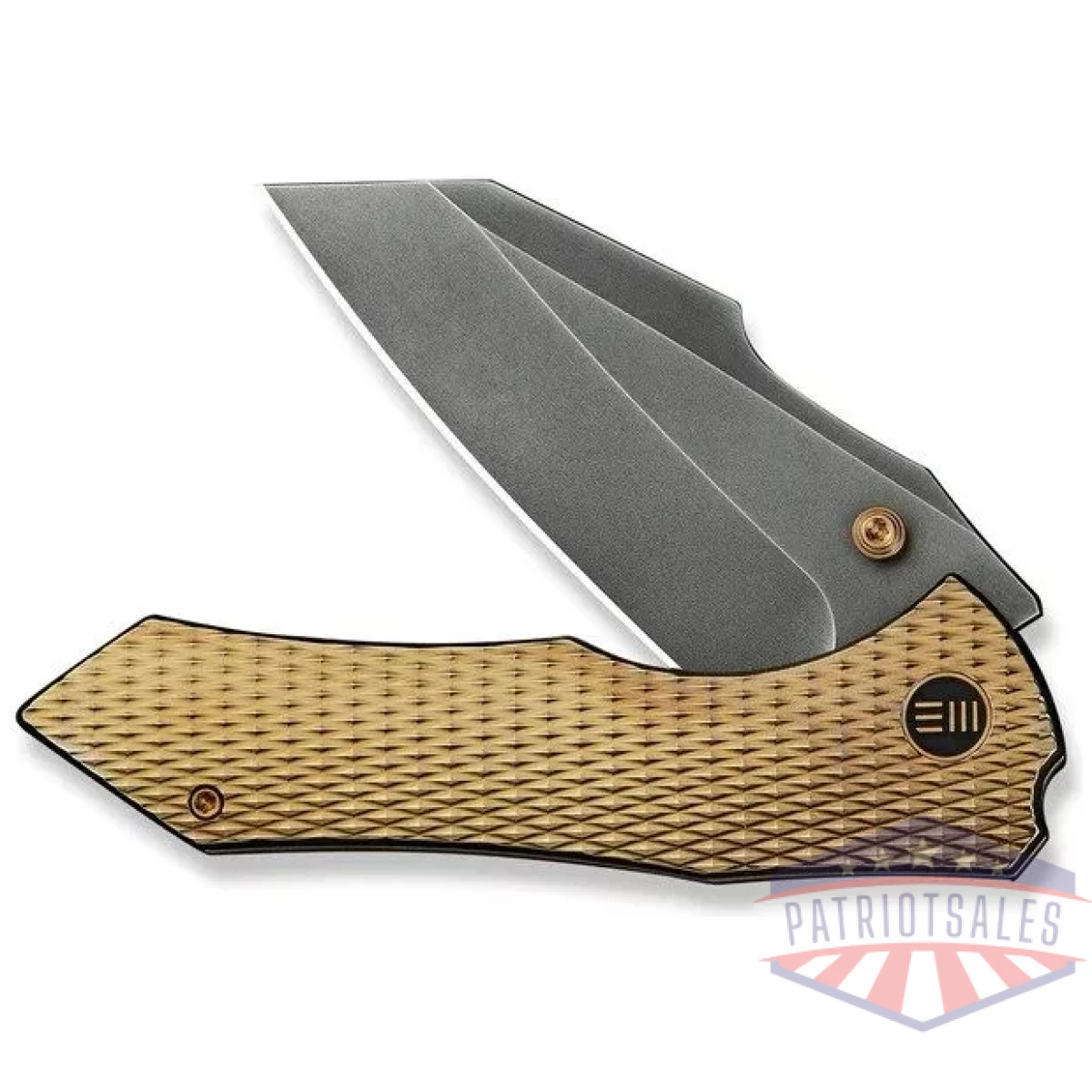 We-we24010-3 - weknife high-fin xl thumb stud knife diamond patterned golden polished titanium handle (3. 48"" polished gray cpm 20cv blade) we24010-3 - we we24010 3