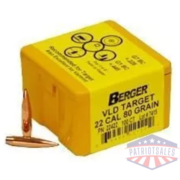 Berger Match Grade Target Bullets .22 cal .224" 80 gr VLD TARGET 100/box