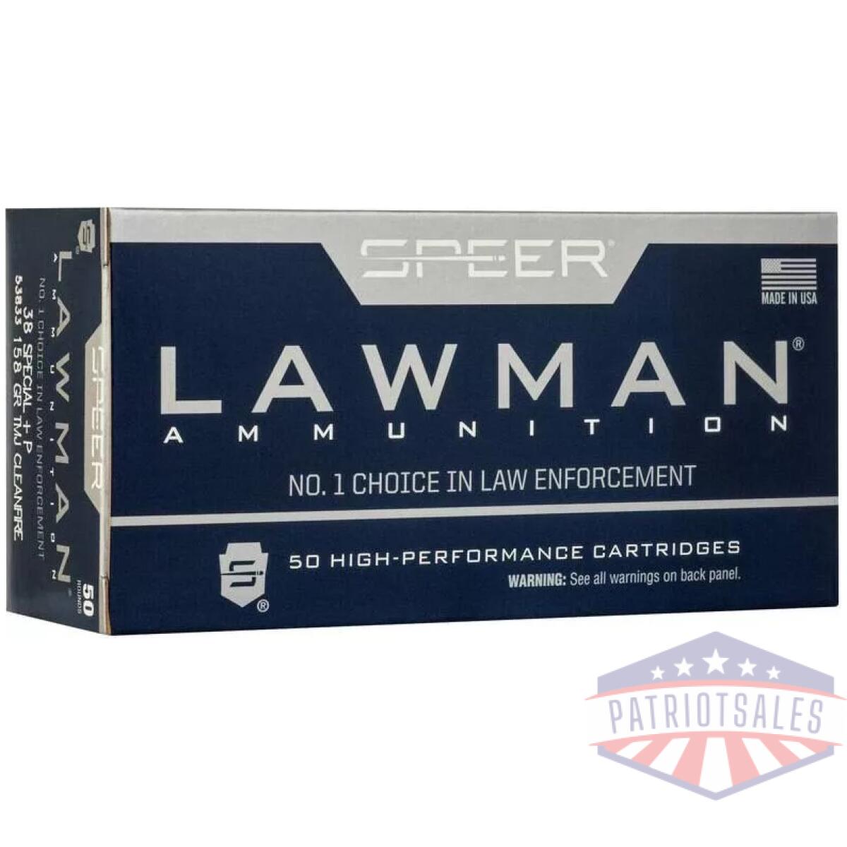 Speer lawman clean-fire handgun ammunition. 38 spl 125gr tmj 900 fps 50/ct - image 1