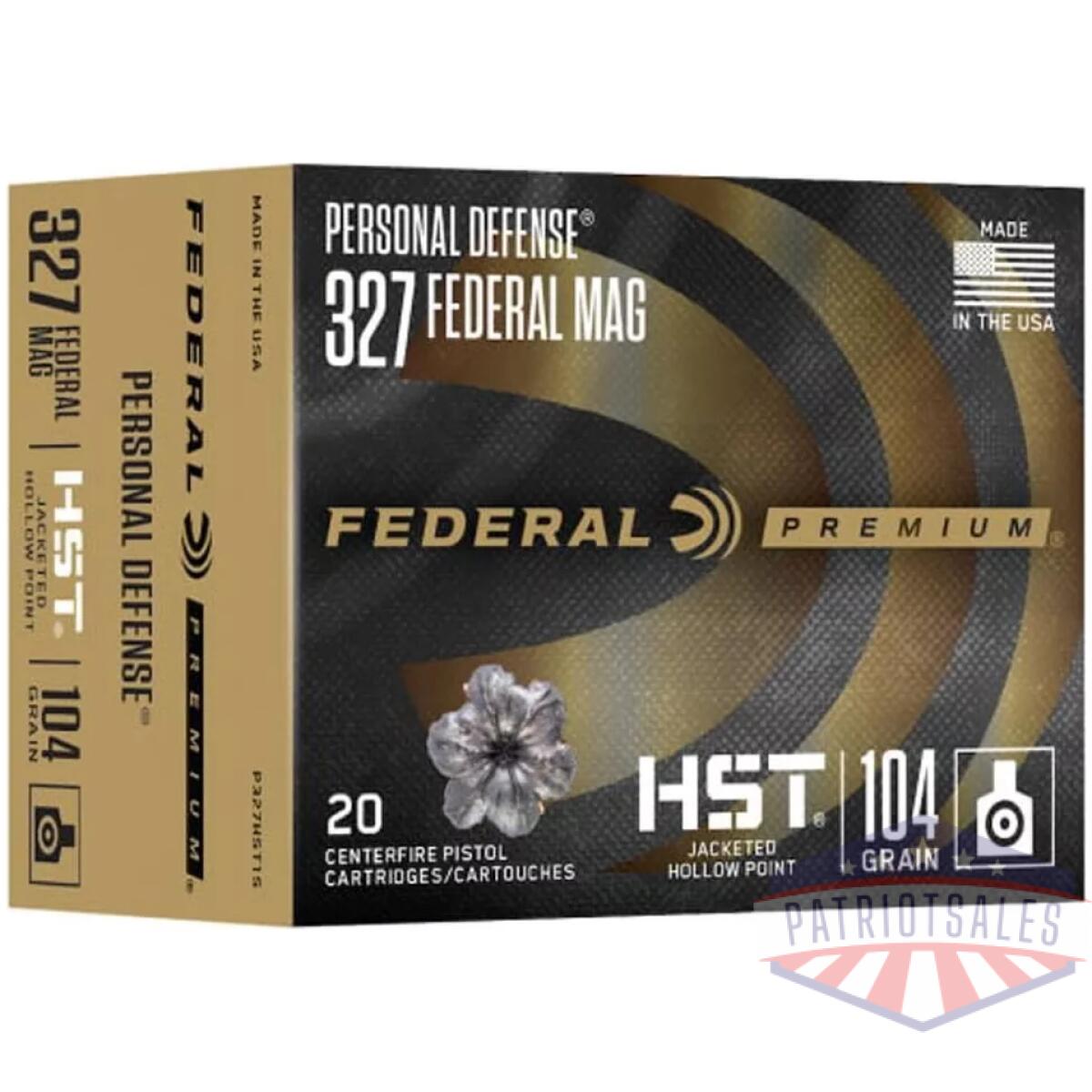 Federal personal defense hst handgun ammunition. 327 federal 104 gr jhp 20/ct - image 1