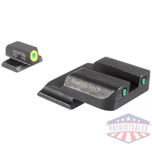 Ameriglo Trooper Tritium Handgun Sight Set for S&W M&P (Excludes .22/.380/Shield/EZ/Pro) Green Rear Green with LumiGreen Front