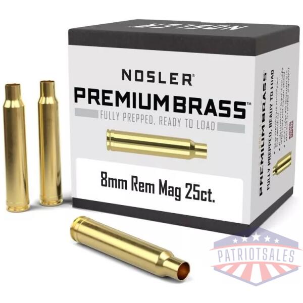 Nosler Unprimed Brass Rifle Cartridge Cases 25/ct 8mm Rem Mag