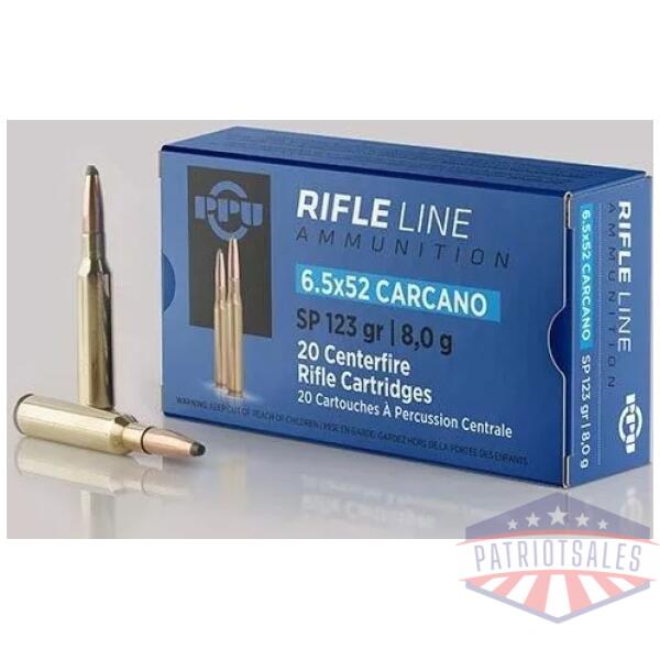 PPU Rifle Ammunition 6.5x52mm Carcano 123 gr SP 2690 fps - 20/ct