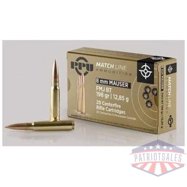 PPU Match Rifle Ammunition 8mm Mauser Match 200 gr FMJ 2300 fps 20/ct