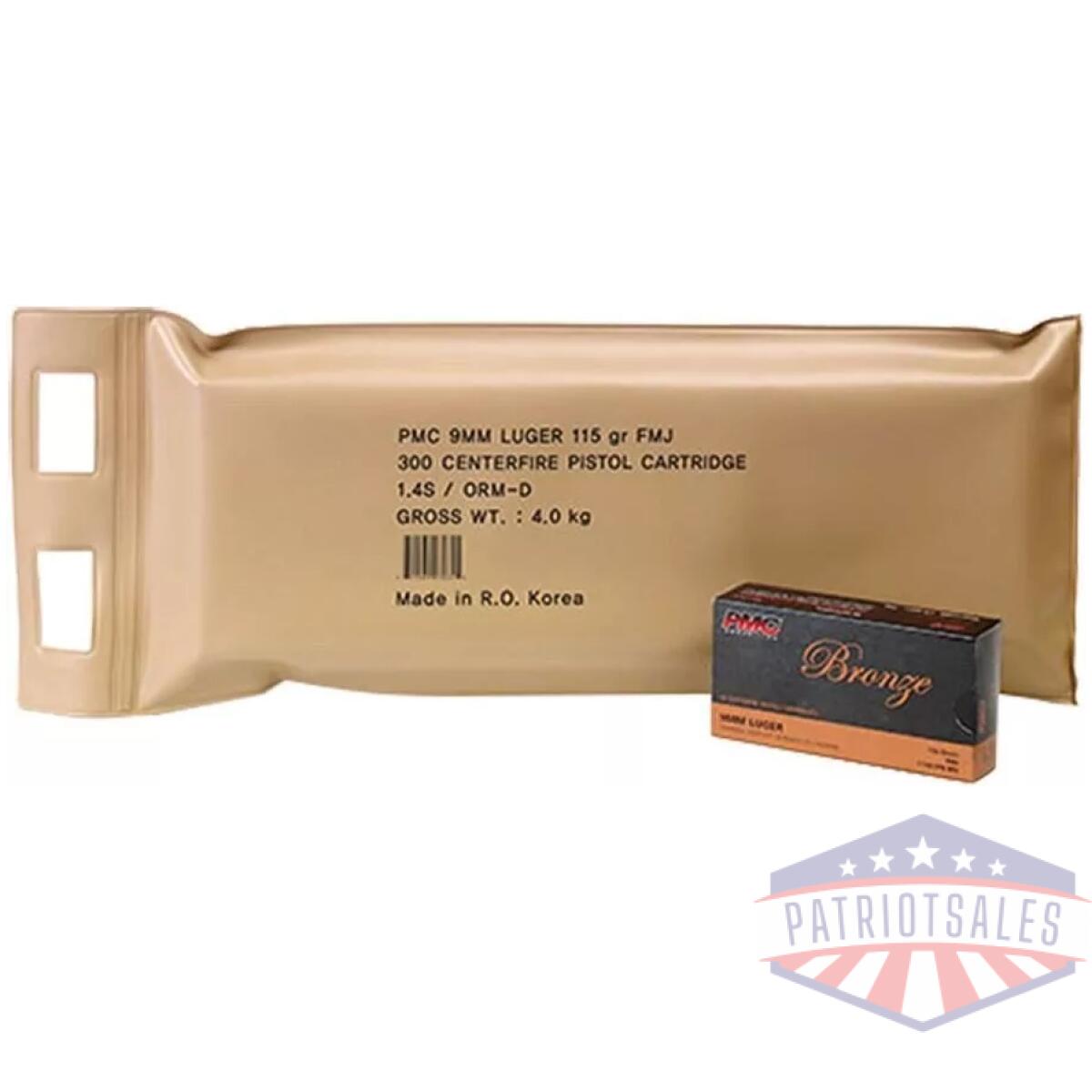 Pmc handgun ammunition battle pack 9mm luger 115 gr fmj 1150 fps 300/ct (6 box battle pack) - image 1