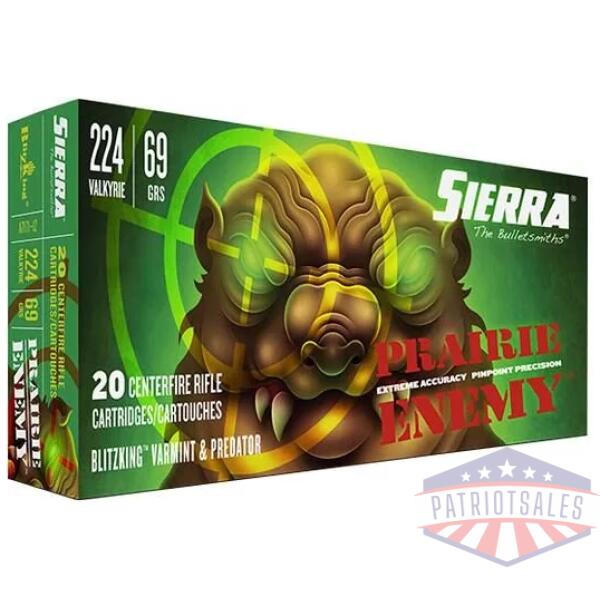 Sierra Prairie Rifle Ammunition .224 Valkyrie 69gr BlitzKing 3125 fps 20/ct