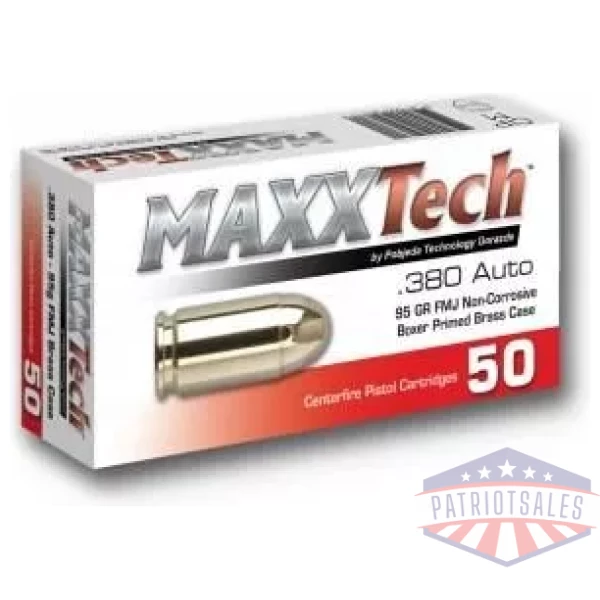 Maxxtech Brass Case Handgun Ammunition .380 ACP 95 gr FMJ