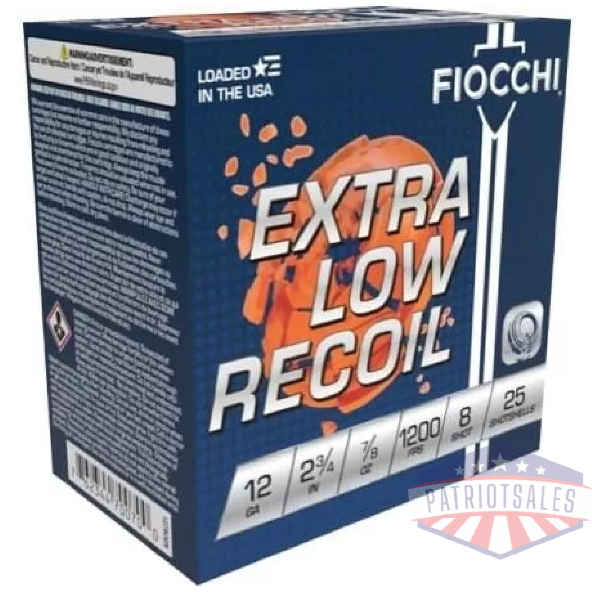 Fiocchi 12ga 2 3/4" 7/8oz #8 low recoil trainer 25rd - image 1