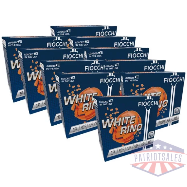 FIOCCHI WHITE RINO 12GA 2.75" - 1-1/8OZ #7.5 1250FPS 250R CASE