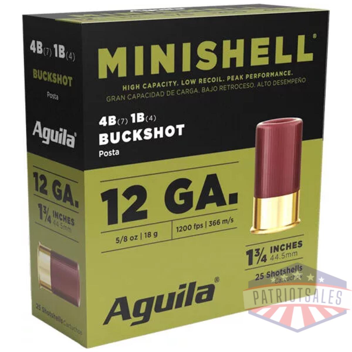 Aguila mini-shell 12ga 1. 75" - 7-#4 & 4-#1 buck 25rd 10bx/cs - image 1