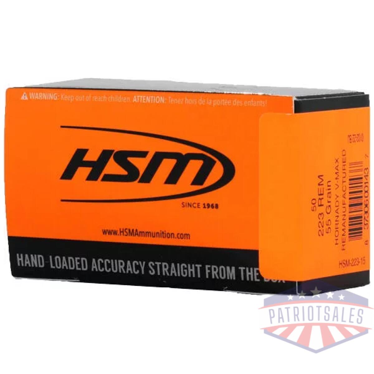 Hsm remanufactured 223 rem - 55gr v-max 50rd 20bx/cs - image 1