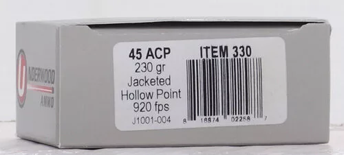 UNDERWOOD 45 ACP 230GR JHP - 20RD 10BX/CS