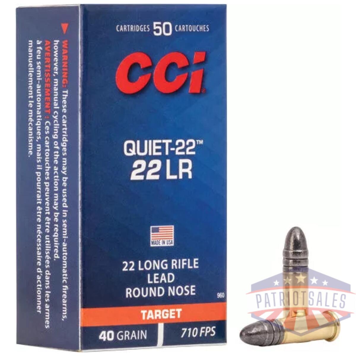 Cci quiet 22lr 40gr lead-rn - 710fps 50rd 100bx/cs - image 1