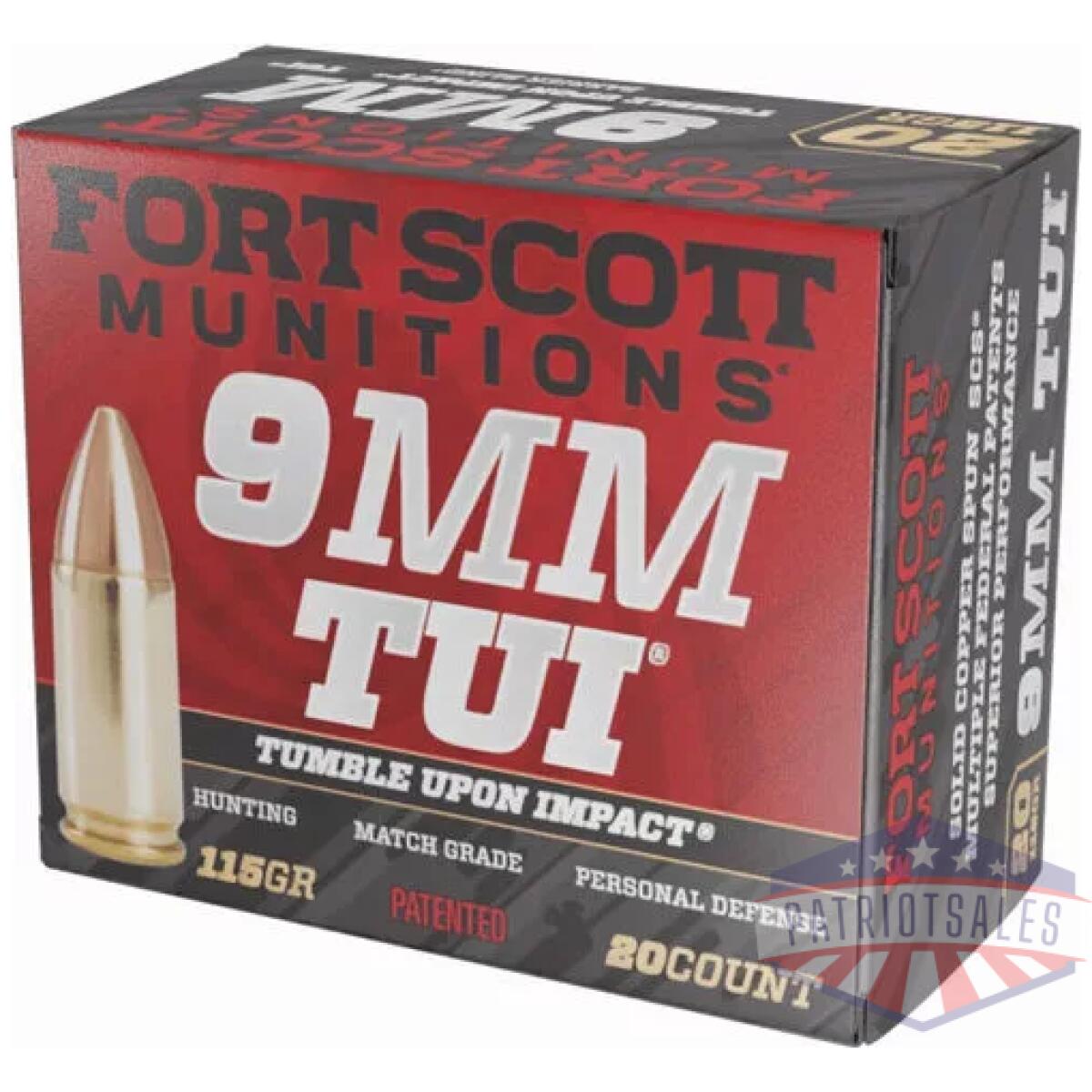 A9mm115scv - fort scott 9mm luger 115gr - tui solid copper 20rd 25bx/cs - a9mm115scv