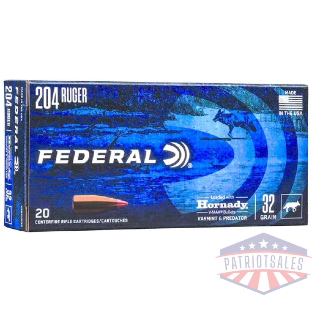 Av204vm32 - federal 204 ruger 32gr v-max - 20rd 10bx/cs - av204vm32