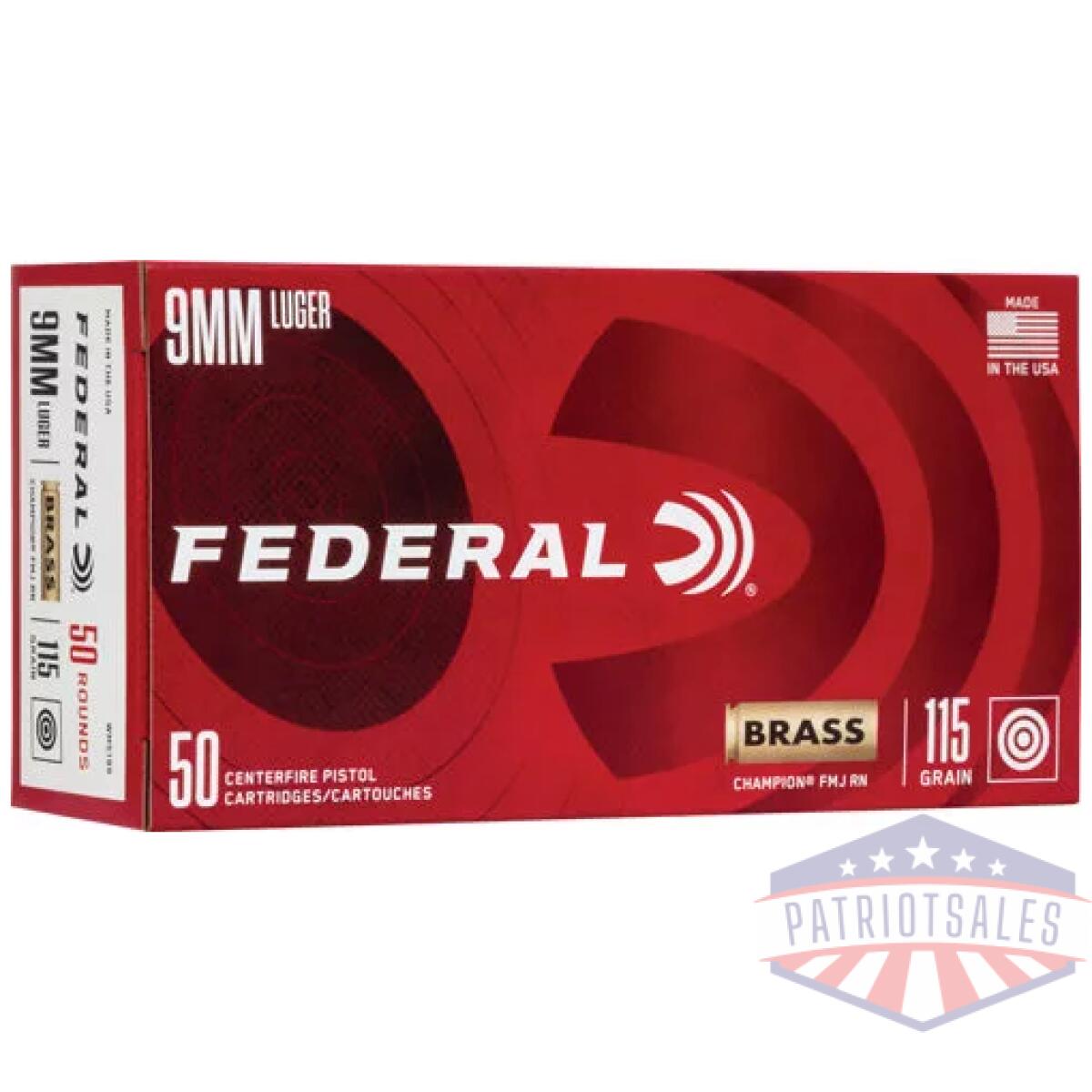 Federal 9mm luger 115gr fmj - 50rd 20bx/cs - image 1