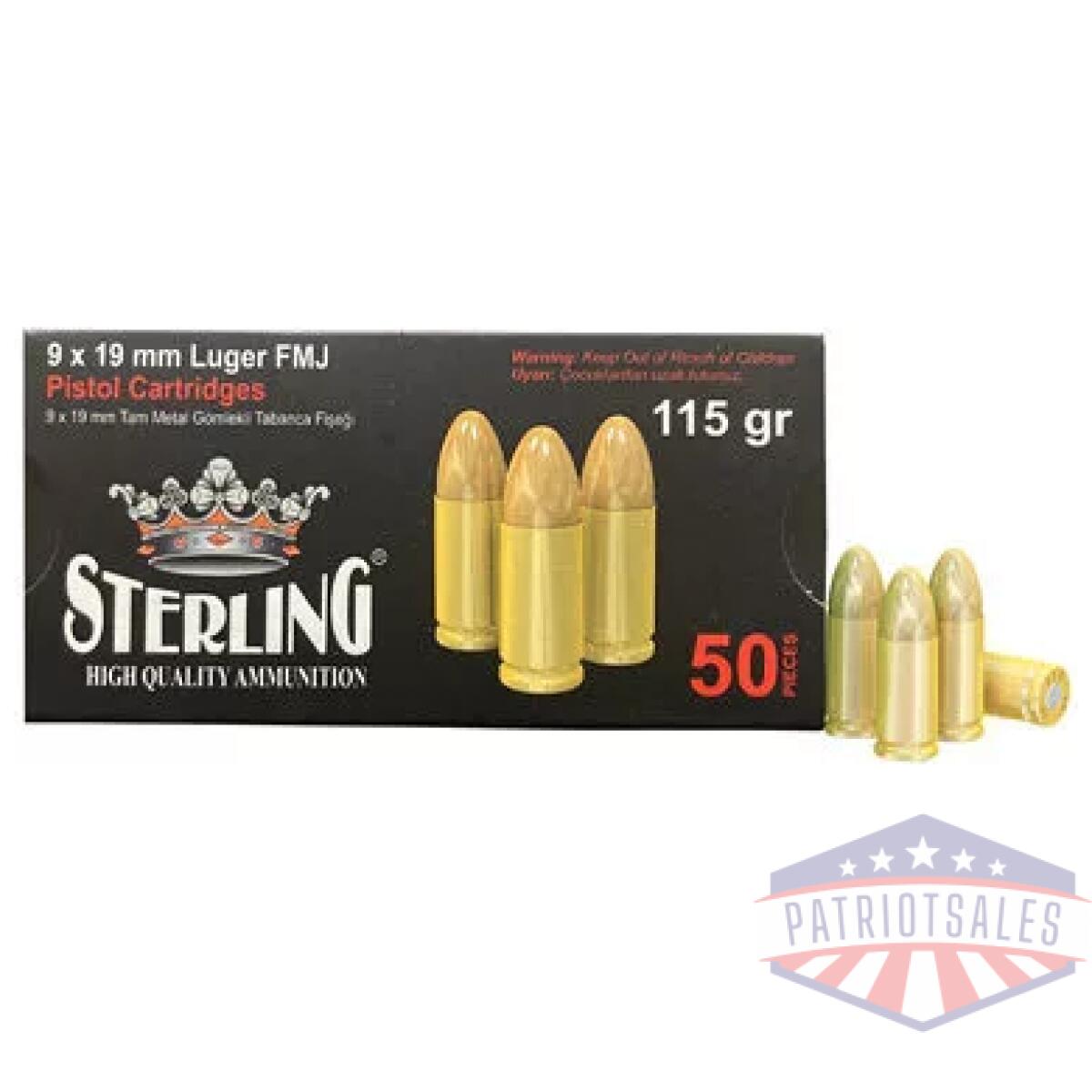 Sterling 9mm 115gr fmj brass 50/1000 - image 1