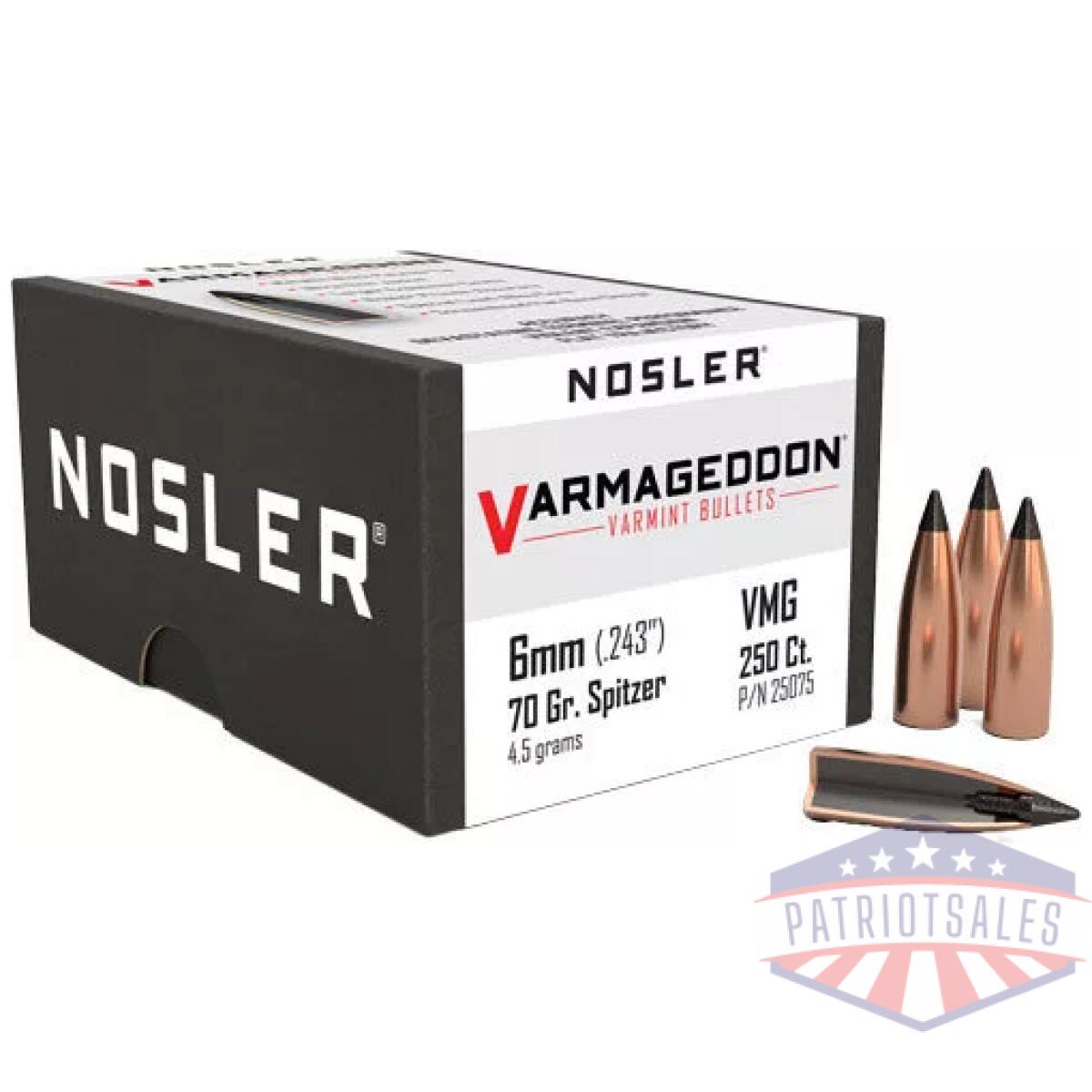 Nosler bullets 6mm. 243 - 70gr varmageddon tipped 250ct - image 1