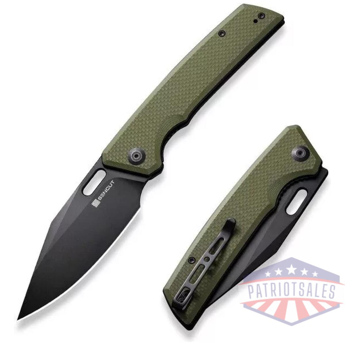 Glidestrike thumb hole folding knife 3. 74"" black 9cr18mov clip point plain edge blade, od green g10 handle - image 1