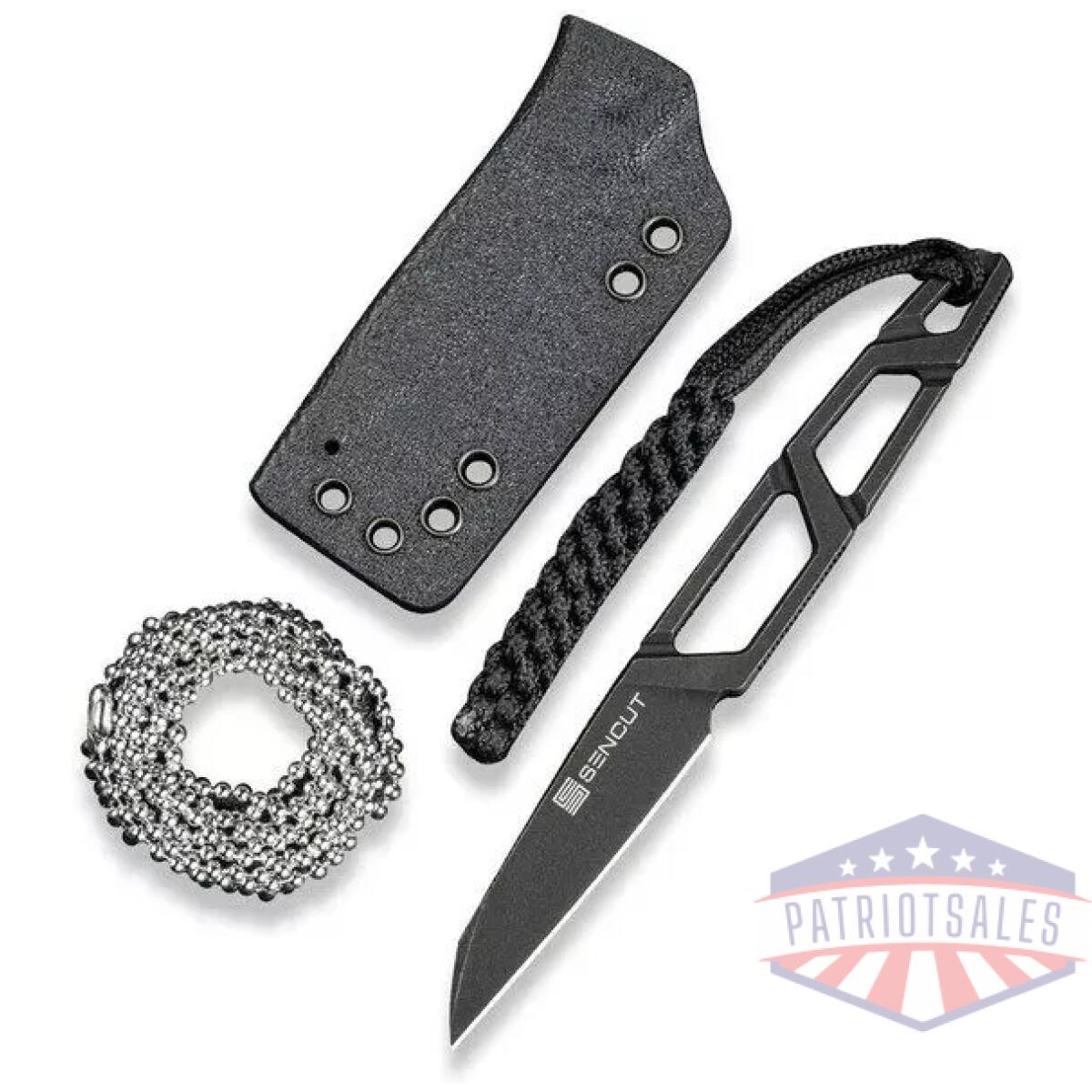 Texo fixed blade neck knife 1. 97"" black 9cr18mov reverse tanto plain edge blade, skeletonized handle & kydex sheath - image 1