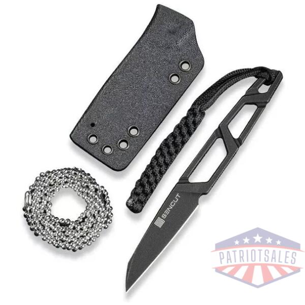 TEXO Fixed Blade Neck Knife 1.97"" Black 9Cr18MoV Reverse Tanto Plain Edge Blade, Skeletonized Handle & Kydex Sheath
