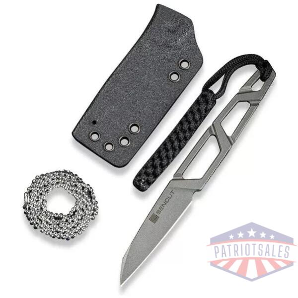 TEXO Fixed Blade Neck Knife 1.97"" Stonewash 9Cr18MoV Reverse Tanto Plain Edge Blade, Skeletonized Handle & Kydex Sheath