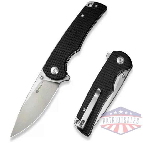 Praktisk Flipper/Thumb Stud Folding Knife 3.59"" Satin 9Cr18MoV Drop Point Plain Edge Blade, Black G10 Handle