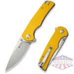 Praktisk Flipper/Thumb Stud Folding Knife 3.59"" Satin 9Cr18MoV Drop Point Plain Edge Blade, Yellow G10 Handle