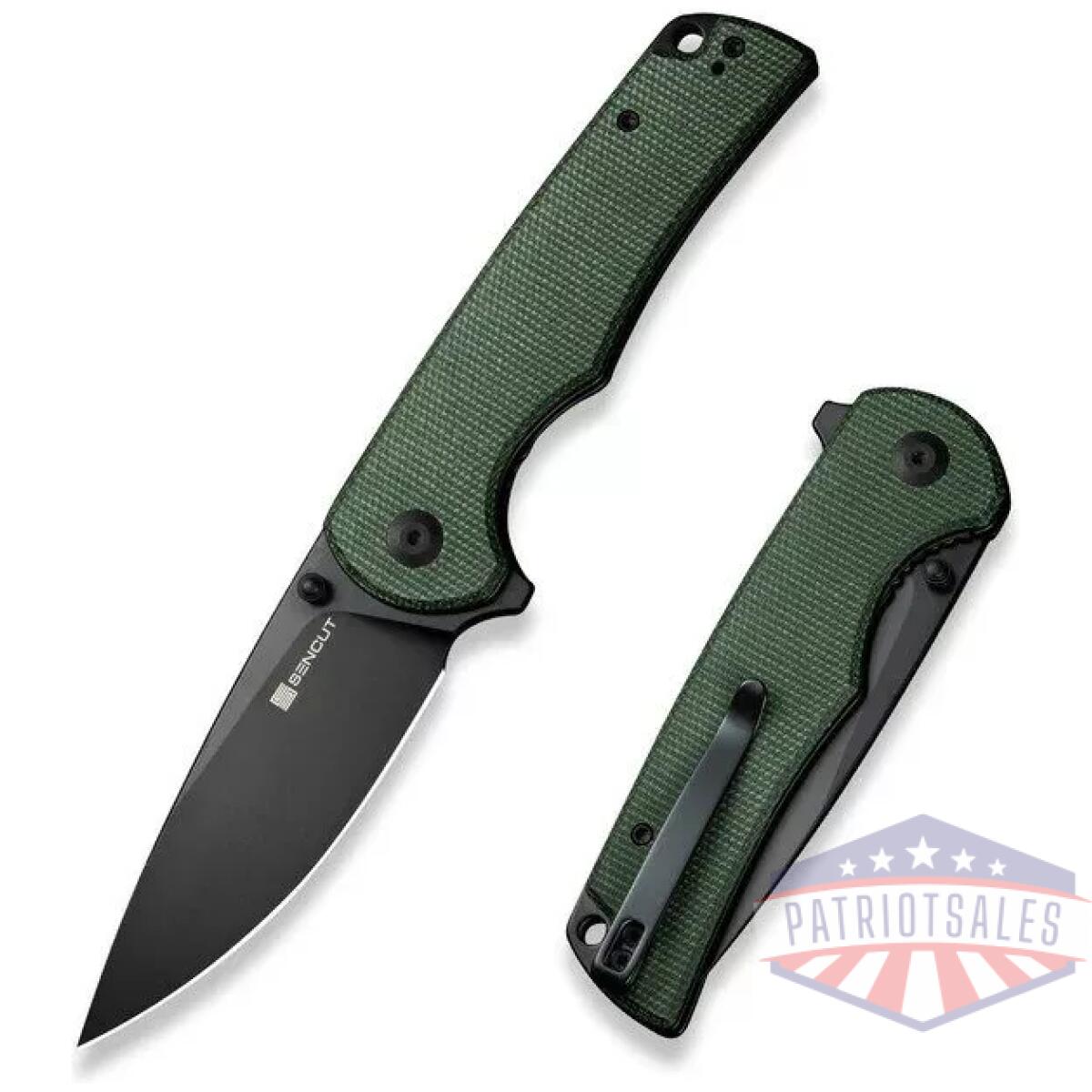 Praktisk flipper/thumb stud folding knife 3. 59"" black 9cr18mov drop point plain edge blade, green canvas micarta handle - image 1