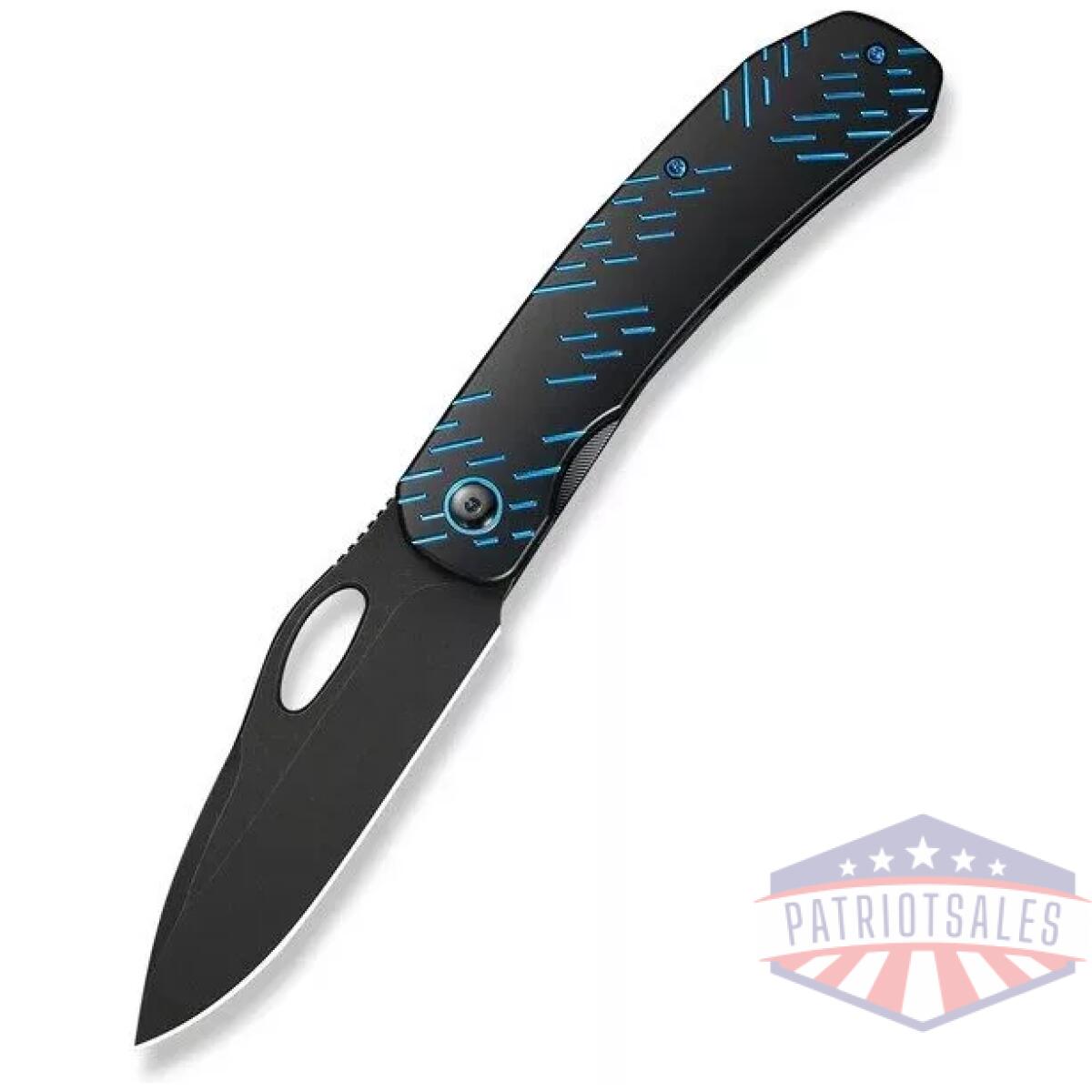We-we23096b-2 - weknife inmate front flipper & thumb hole knife black titanium handle with blue raindrops (3. 7"" black stonewashed cpm 20cv blade) - we we23096b 2