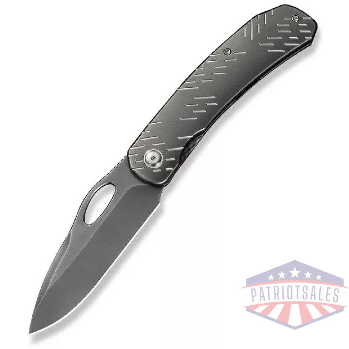 We-we23096b-4 - weknife inmate front flipper & thumb hole knife polished gray titanium handle with satin raindrops (3. 7"" polished gray cpm 20cv blade) - we we23096b 4