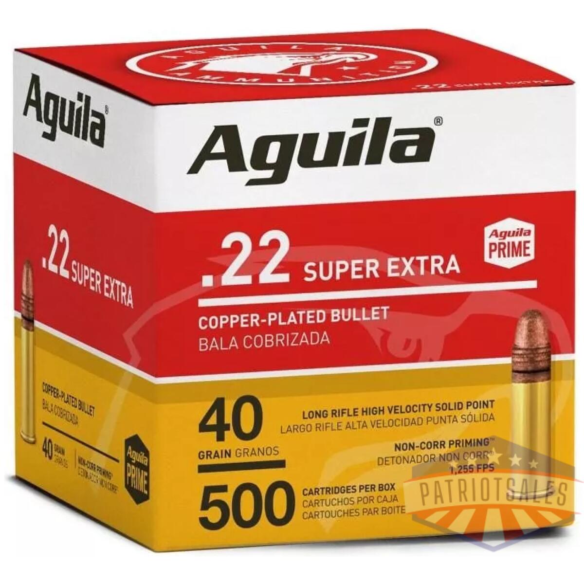 Aguila super extra high velocity rifle ammunition. 22 lr 40 gr. Cpsp 1255 fps 500/ct - image 1