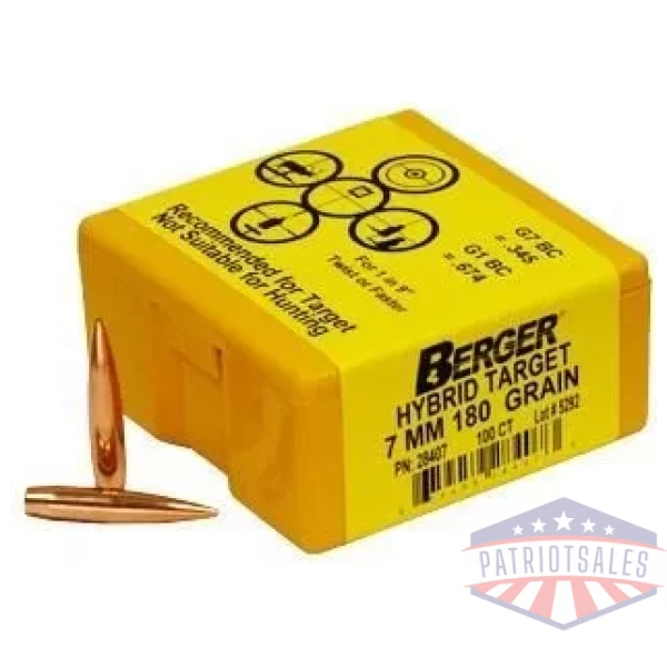 Berger Match Grade Target Bullets 7mm .284" 180 gr HYBRID TARGET 100/box