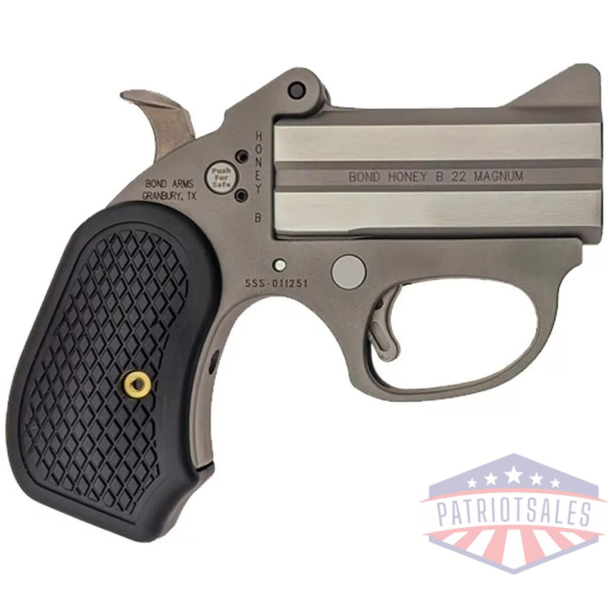 Bond arms honey b handgun. 22 mag 2rd capacity 3" barrel stainless steel with black grips - image 1
