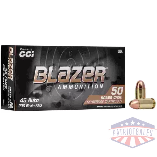 CCI Blazer Brass Handgun Ammunition .45 ACP 230 gr FMJ 830 fps 50/ct
