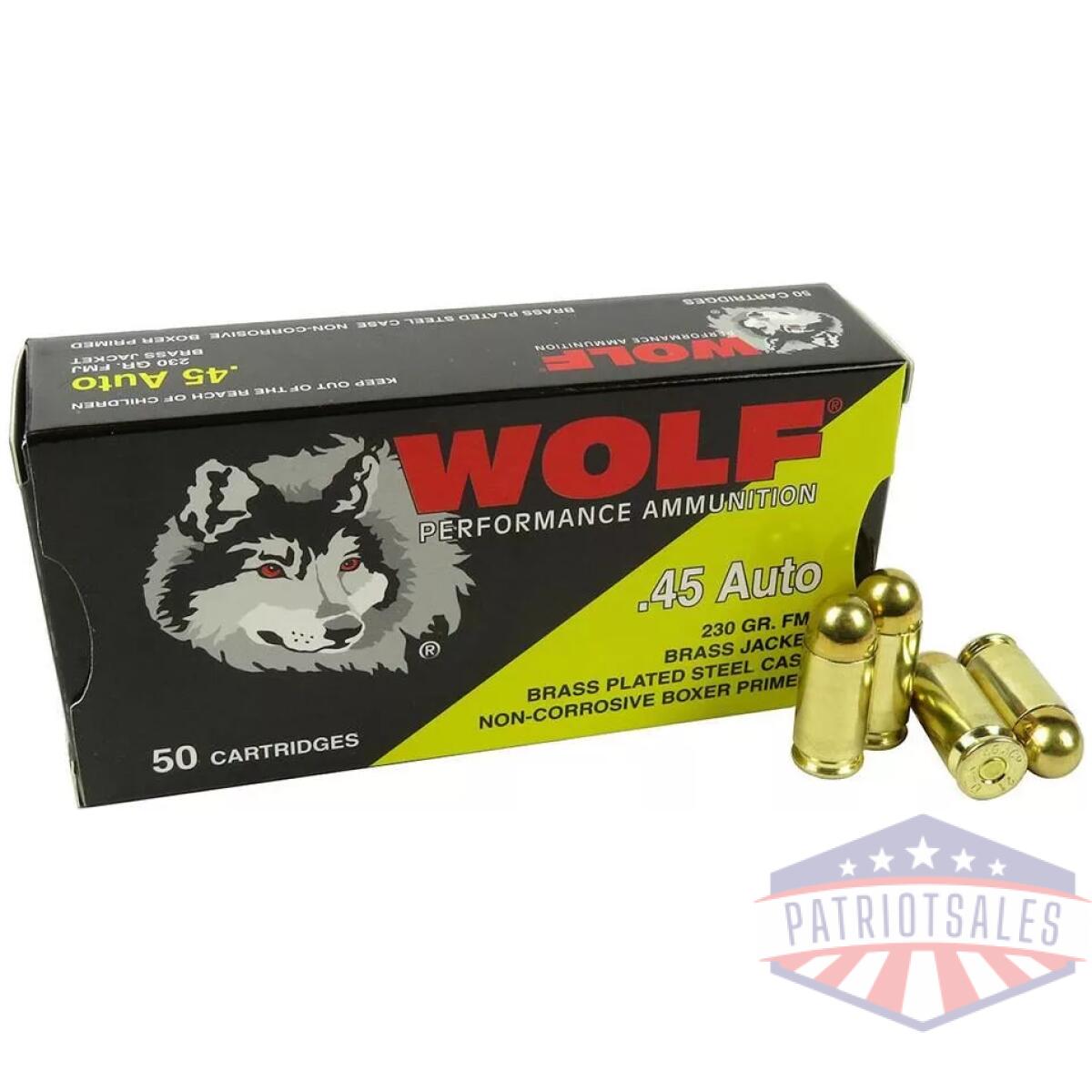 Wolf (turkish) performance handgun ammunition 45 acp 230gr fmj 850 fps 50/ct - image 1