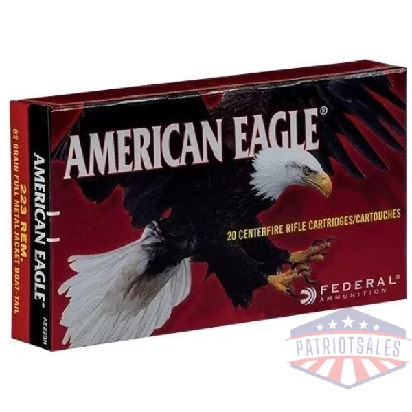 Federal American Eagle Rifle Ammunition .223 Rem 62 gr FMJ 3020 fps 500/ct