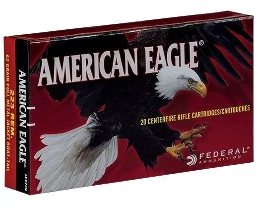 Federal American Eagle Rifle Ammunition .223 Rem 62 gr FMJ 3020 fps 500/ct
