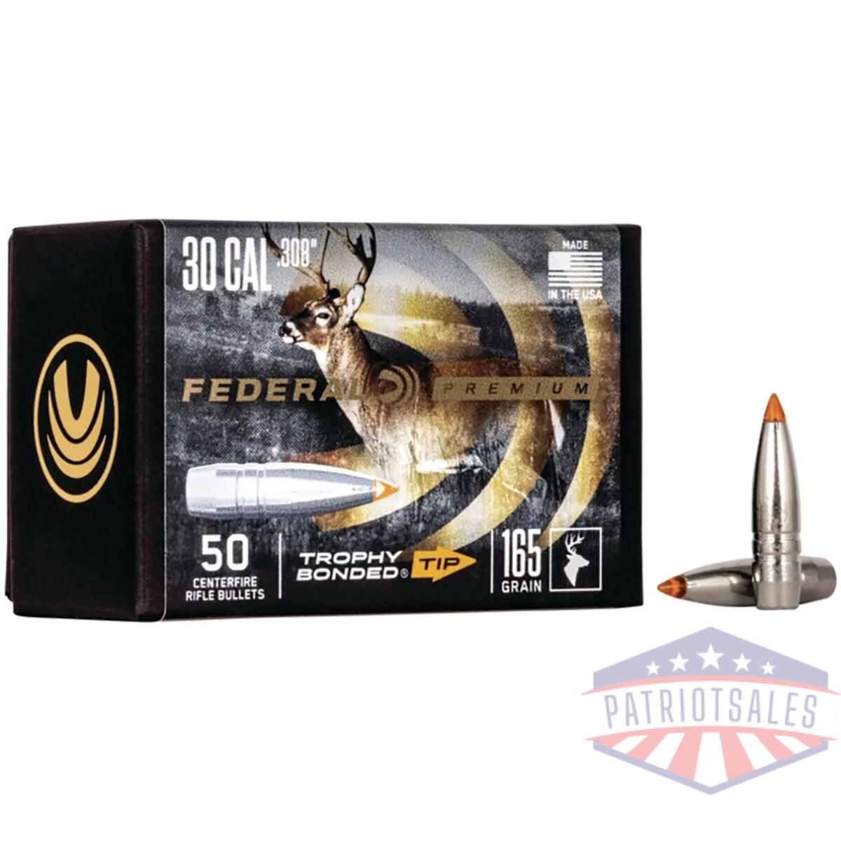 Federal. 308 caliber 165gr trophy bonded tip cb bullet 50rd - image 1