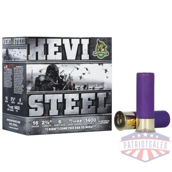HEVI-Shot HEVI-Steel Shotshells 16ga 2-3/4" 15/16oz 1400 fps #6 25/ct