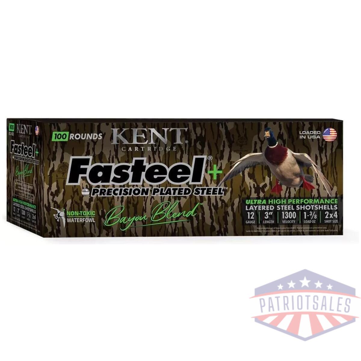 Kent fasteel+  precision plated steel bayou blend shotshells 12ga 3" 1-3/8oz 1300 fps #2 & #4 100/ct - image 1