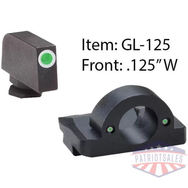 AmeriGlo Ghost Ring Night Sight Set For Select Glocks / Front Tritium - Green - Front Outline - White / Rear Tritium - Green