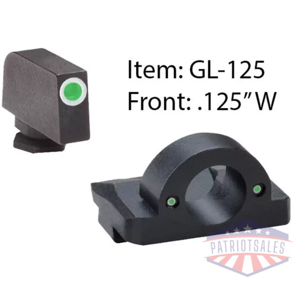 AmeriGlo Ghost Ring Night Sight Set For Select Glocks / Front Tritium - Green - Front Outline - White / Rear Tritium - Green